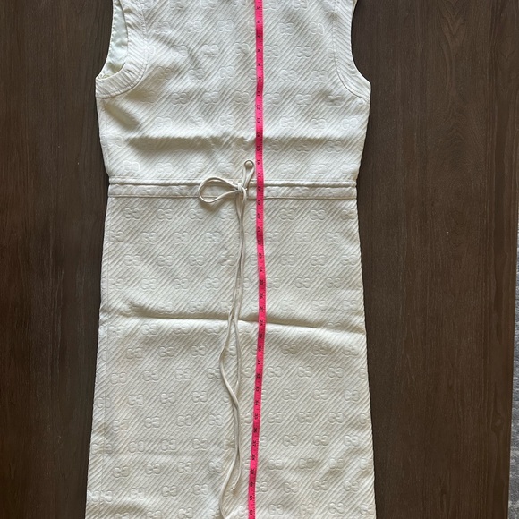 New Authentic Gucci GG Stripe Midi-Dress Ivory Gold Wool Silk Size 38 XS US 2 - Picture 8 of 13